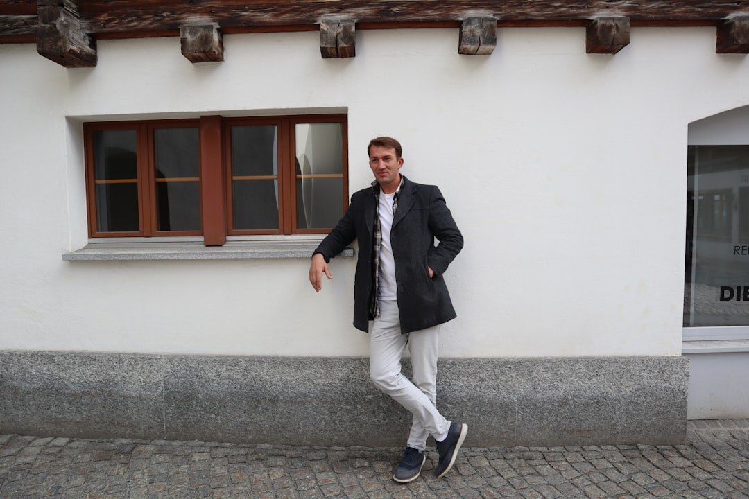 Portrait of a Swiss actor in a stylish dark blazer